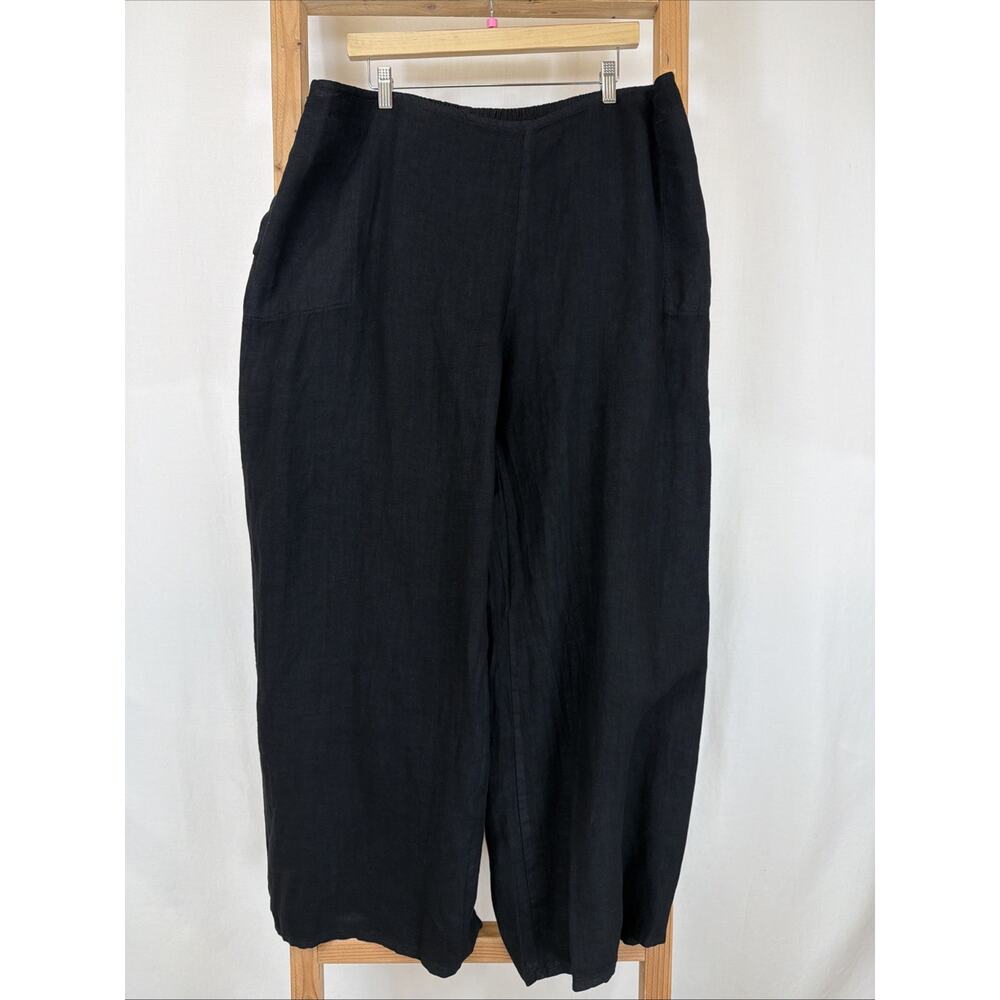 NWT Fenini Black Adjustable Waist Pockets Wide Leg Palazzo Pants #1345 Size 3X